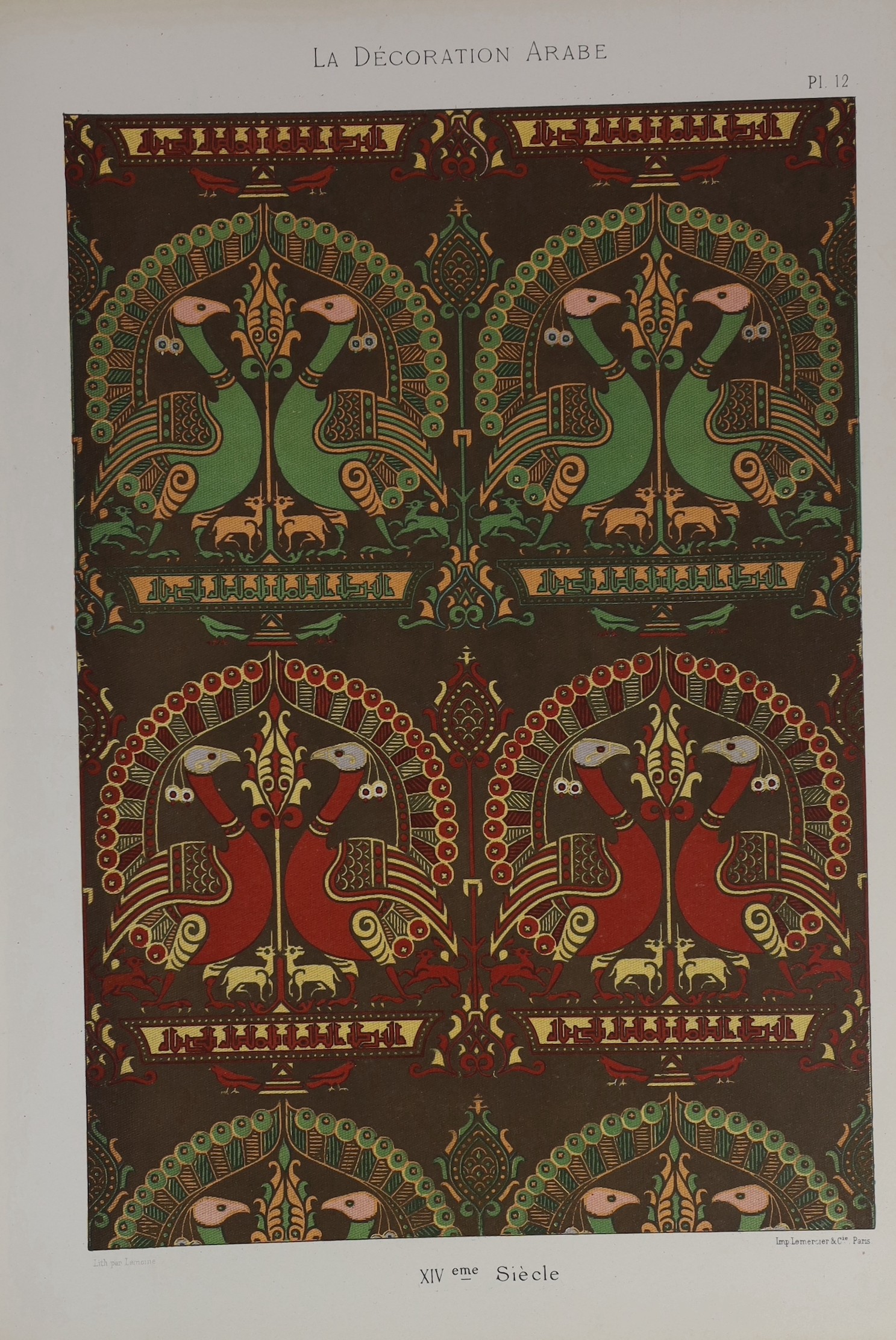 Prisse D’Avennes, Achille Constant T. Emile - La Decoration Arabe, folio, original cloth, with 110 plates on 98 sheets , mostly in colour, some heightened in gold or silver, Paris, [1885]